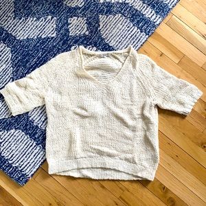 Madewell 3/4 Length Sleeve Cream V-Neck Sweater